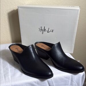 Style & Co. Black Mules Sleek Leather Design
